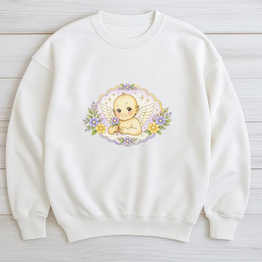 Baby Angel Cherub Sweatshirt | Vintage Aesthetic Floral Art | Cotton Blend Premium Crewneck | Whimsical Gift For Her
