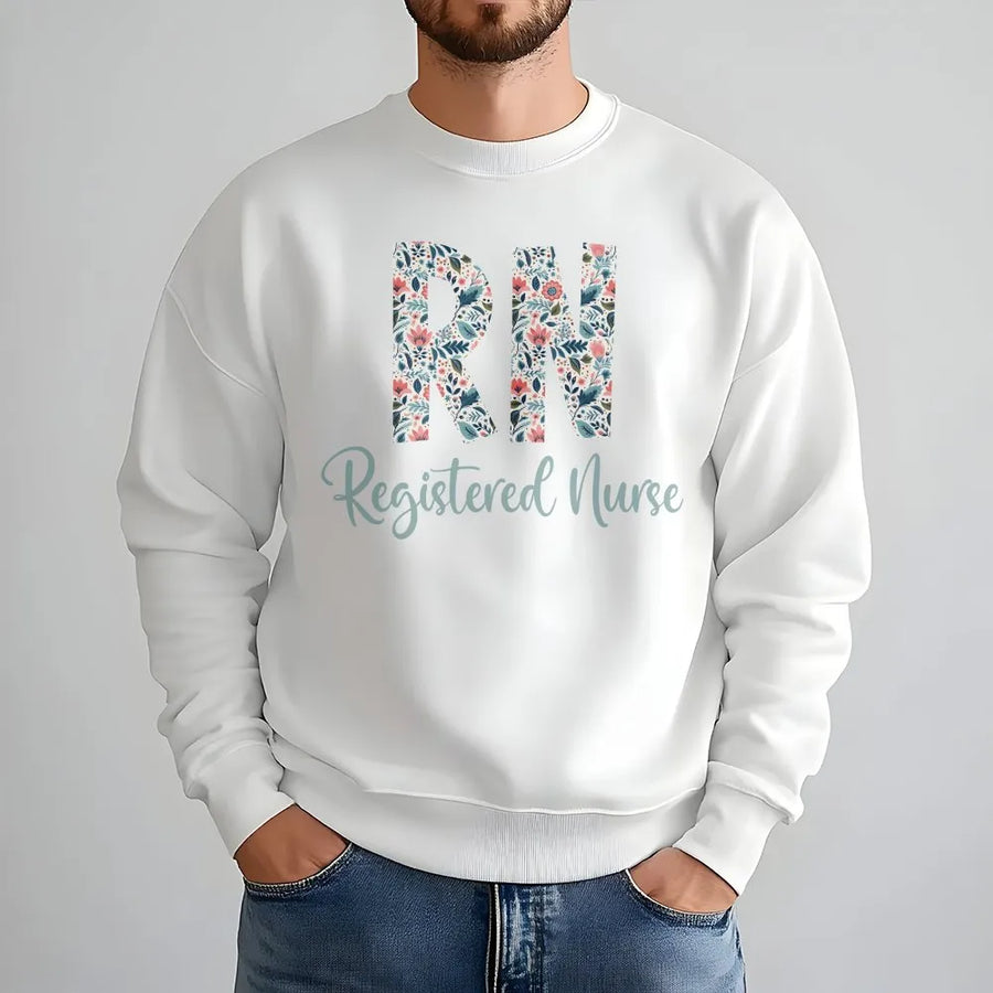 Registered Nurse Sweatshirt | Floral RN Lettering Design | Soft Cotton Tee | Premium Gift for Nursing School Graduate