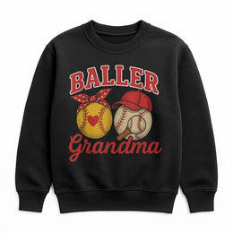Baller Grandma Baseball Softball Sweatshirt | Retro Sport Team Mom Design | Premium Cotton Blend | Game Day Gift for Nana and Grandmother