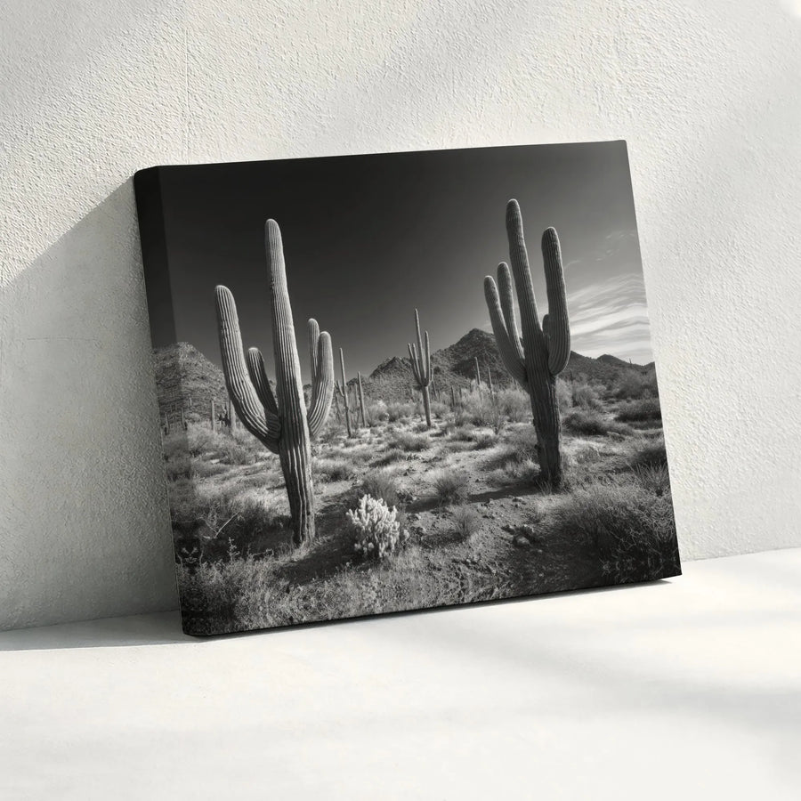 Saguaro Cactus Canvas Wall Art | Black and White Desert Photography | Premium Gallery Quality Print | Southwestern Home Decor
