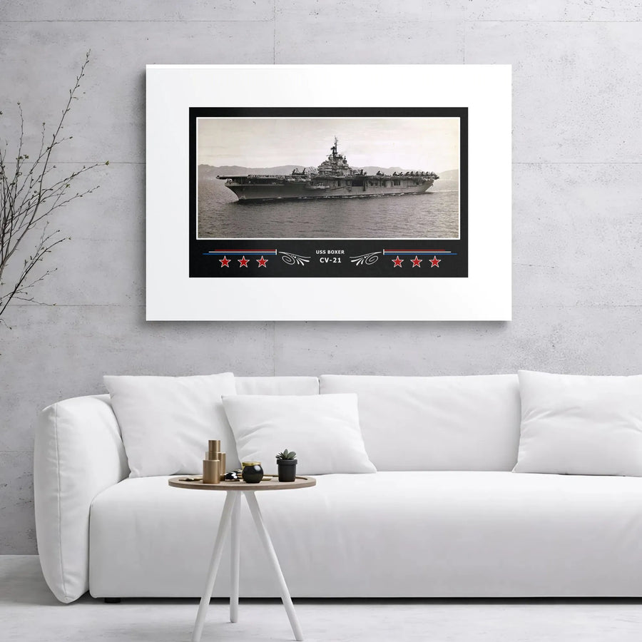 USS Boxer CV-21 Aircraft Carrier Canvas Print | Vintage Navy Warship Photography | Premium Gallery Wrap Wall Art | Military Gift for Veterans