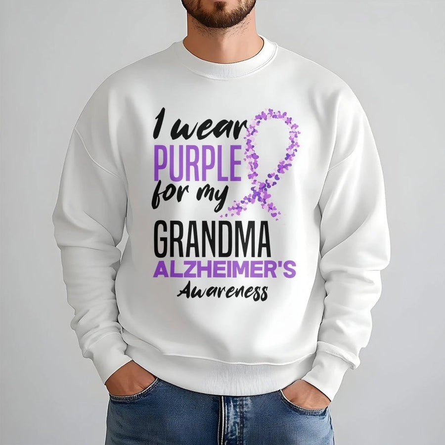 Alzheimer's Awareness Sweatshirt | Grandma Support Purple Ribbon Graphic | Premium Cotton Blend | Meaningful Gift for Family Caregivers