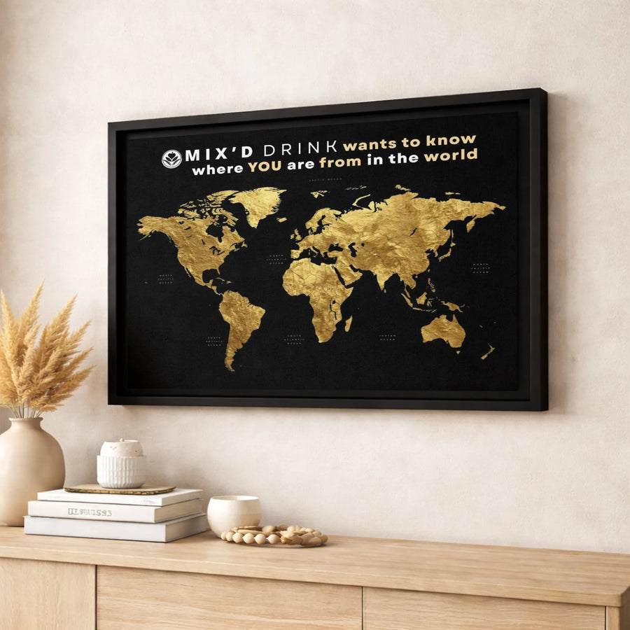 Gold World Map Canvas Wall Art | Modern Black and Gold Geographic Print | Premium 1.25" Gallery Wrapped Canvas | Elegant Office Decor Gift