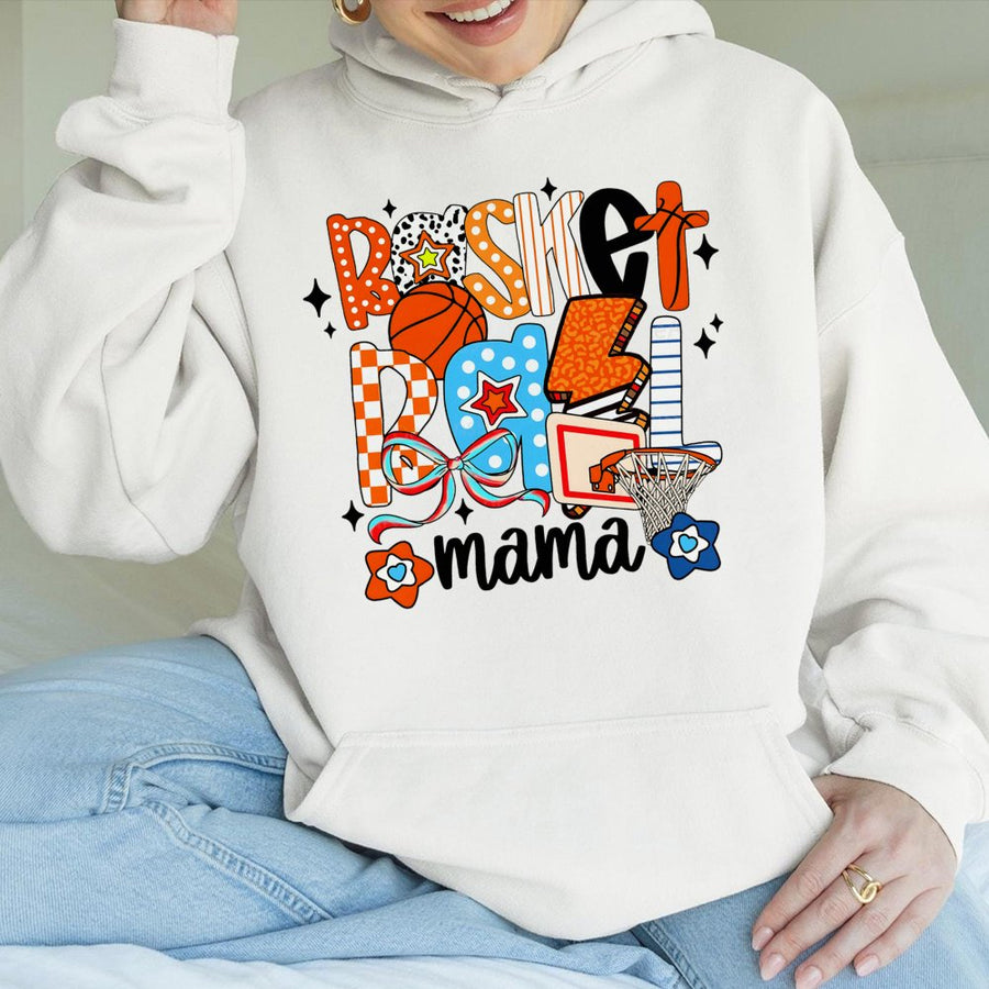 Basketball Mama Hoodie | Retro Checkered Coquette Bow Design | Soft Cotton-Polyester Blend | Trendy Sports Mom Game Day Gift