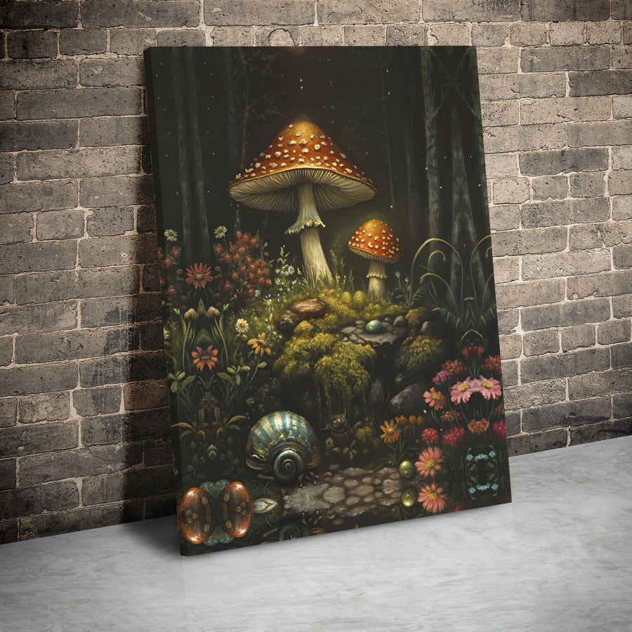 Magical Forest Mushroom Canvas Print | Dark Cottagecore Enchanted Woodland Wall Art | 1.25 Inch Gallery Wrap | Gift for Nature Lovers