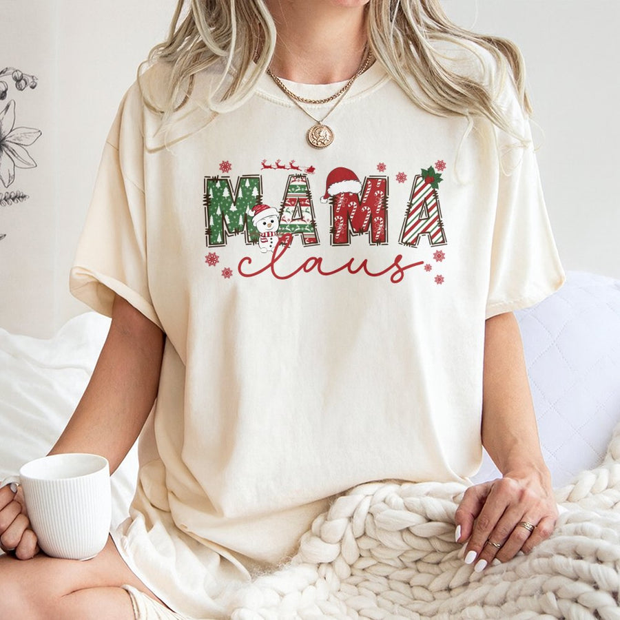 Mama Claus Christmas T-Shirt | Festive Snowman Graphic Tee | 100% Cotton Premium Quality | Matching Holiday Gift For Mom Women