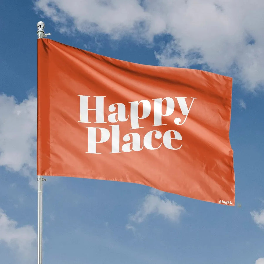 Happy Place House Flag | Modern Typography Welcome Banner | Premium Weather-Resistant Fabric | Outdoor Decor Gift for Porch or Garden