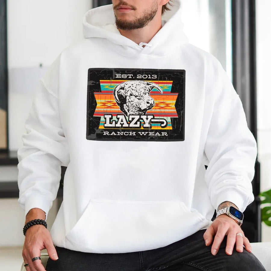 Western Graphic Hoodie | Lazy Ranch Cattle Design | Premium Cotton Blend | Cowboy Gift For Men And Women