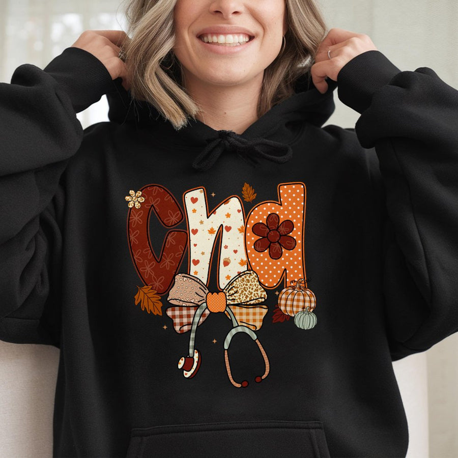CNA Fall Nurse Hoodie | Preppy Pumpkin Aesthetic Stethoscope Design | Cotton-Polyester Premium Blend | Cute Autumn Nursing School Gift