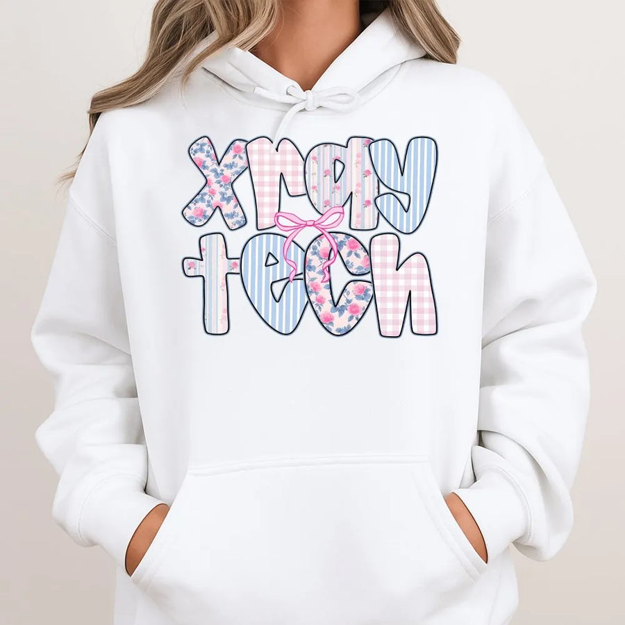 X-Ray Tech Hoodie | Floral Coquette Bow Radiology Graphic | Premium Cotton Blend | Graduation Gift for X-Ray Technologist Student or Professional
