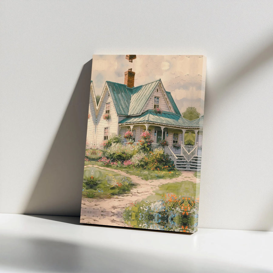 Farmhouse Canvas Wall Art | Vintage Country Cottage Painting | Premium Gallery Quality Print | Rustic Home Decor Gift