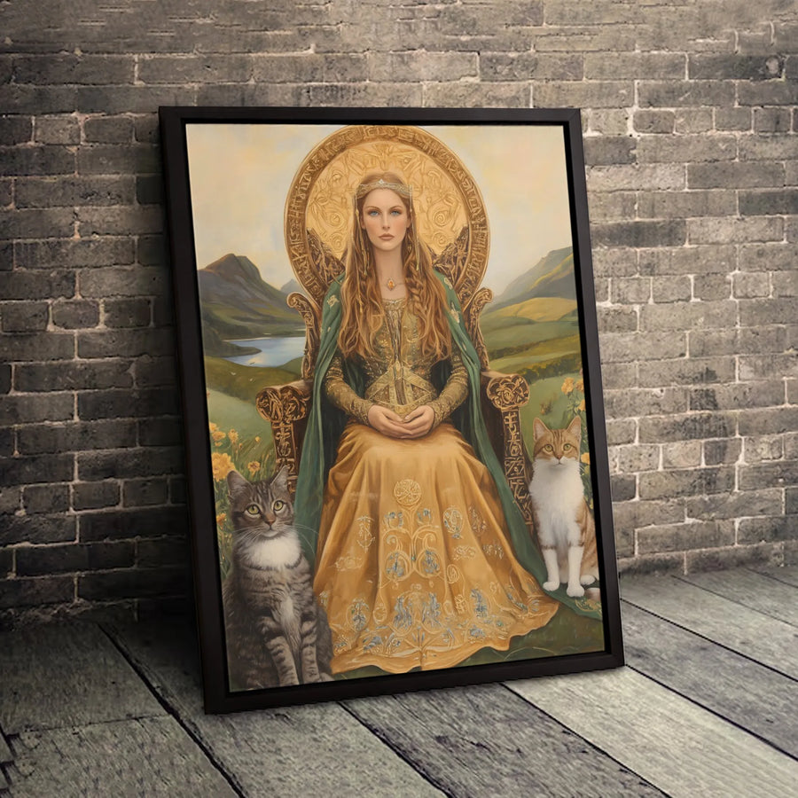 Celtic Queen Wall Art | Fantasy Princess Portrait With Cats | Premium Gallery Canvas | Gift For Cat Lovers And Fantasy Art Collectors