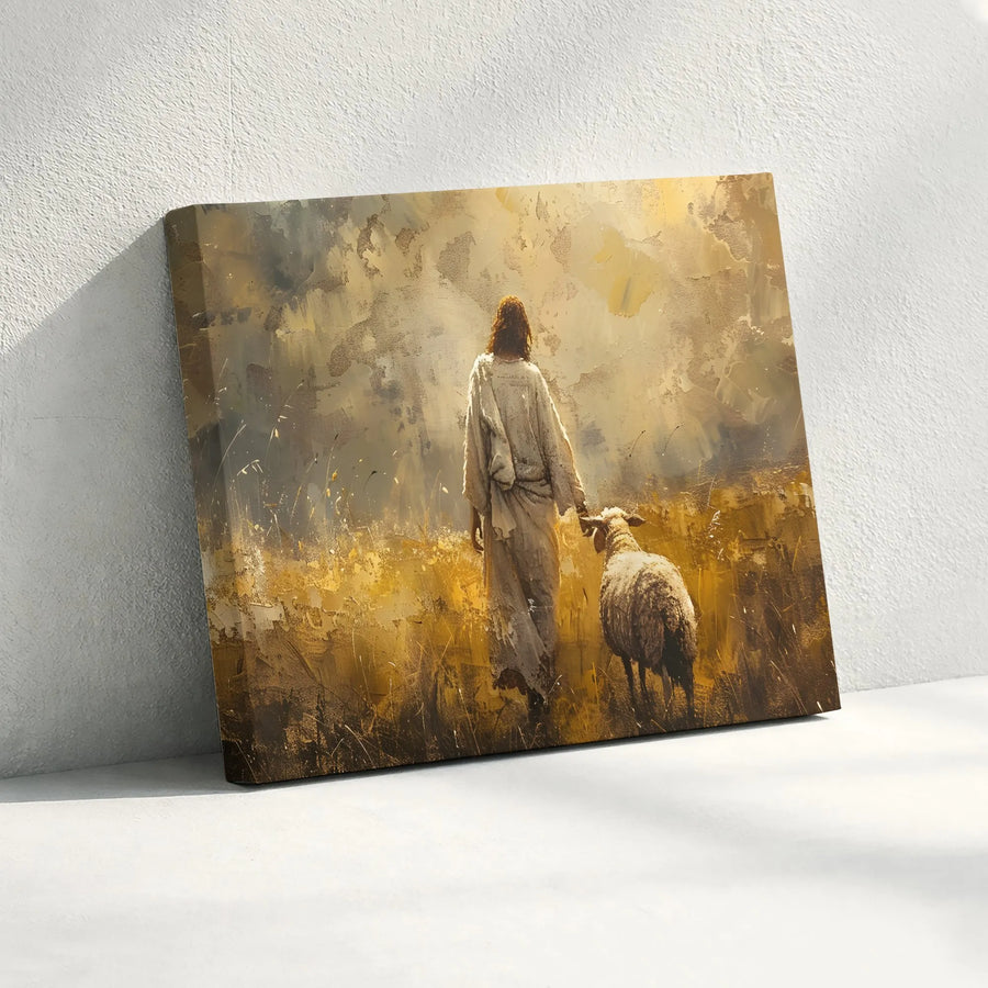 Jesus and Lamb Canvas Wall Art | Abstract Good Shepherd Painting | Premium Gallery Wrapped Canvas | Christian Home Decor Gift