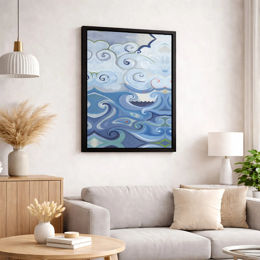 Abstract Seascape Canvas Print | Swirling Waves and Clouds Wall Art | 1.25 Inch Gallery Wrap | Modern Coastal Home Decor