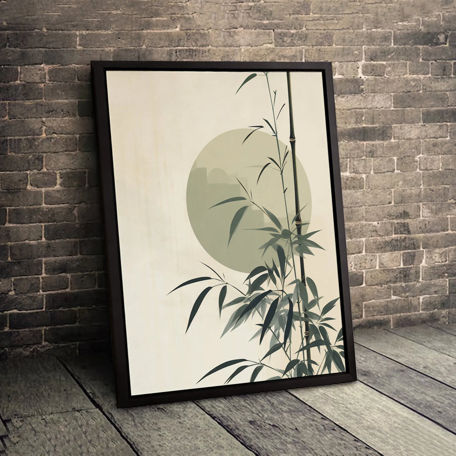Japanese Bamboo Canvas Wall Art | Minimalist Ink Wash Sun Print | 1.25-Inch Gallery Wrap | Zen Home Decor for Living Room Bedroom