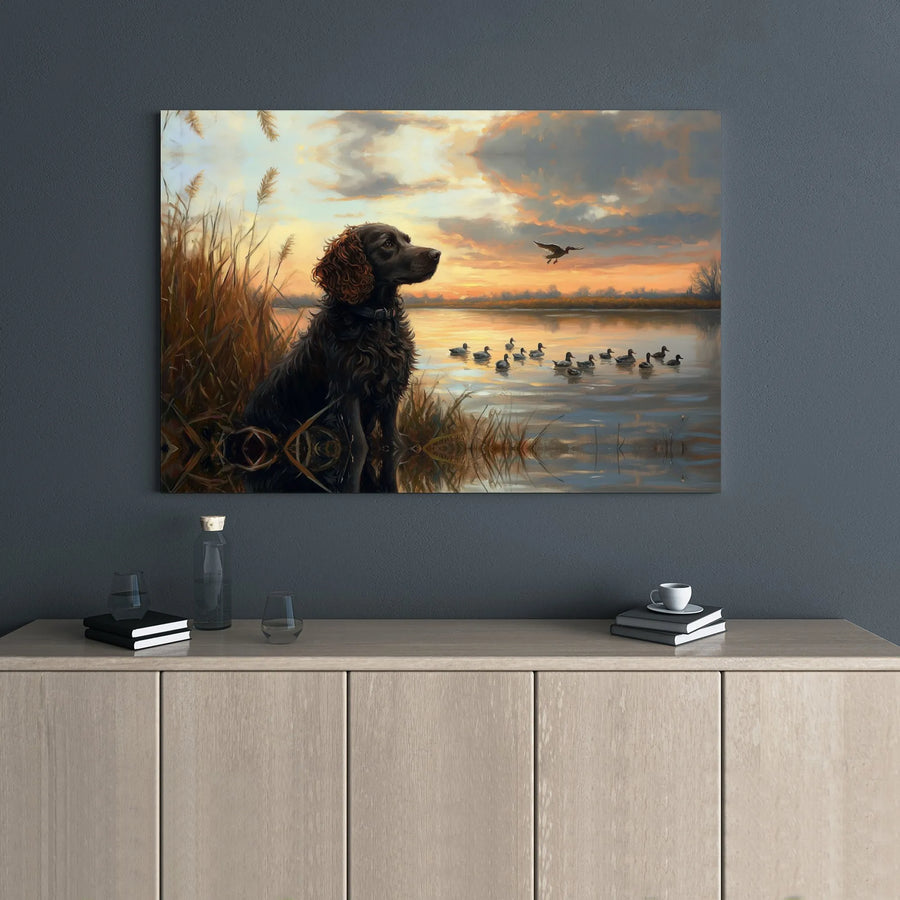 Hunting Spaniel Canvas Print | Sunset Lake Dog Wall Art | Premium 1.25 Inch Gallery Wrap | Sporting Dog Decor Gift for Hunters