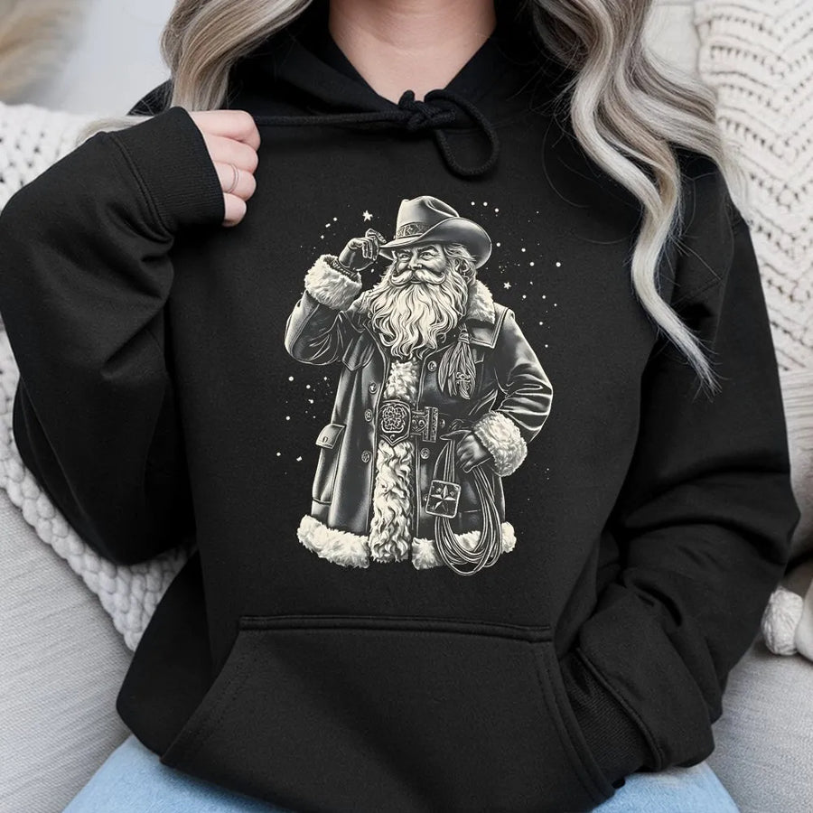 Cowboy Santa Hoodie | Western Christmas Lasso Graphic | Premium Cotton Blend | Unisex Holiday Gift for Men and Women