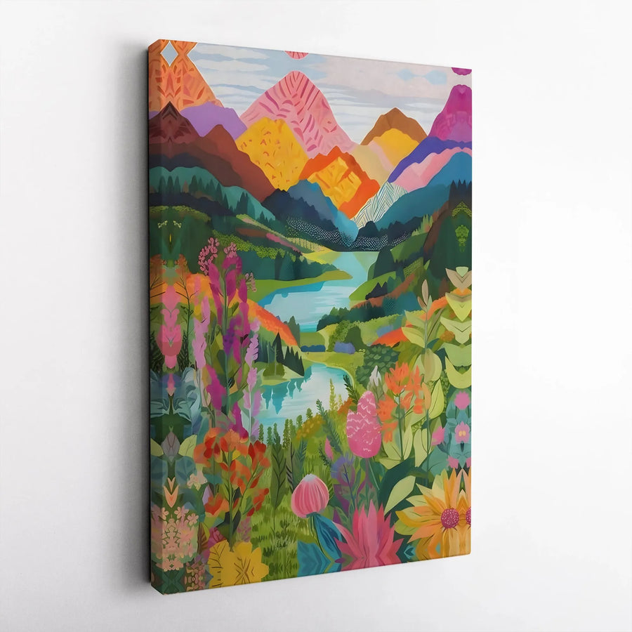 Vibrant Mountain River Canvas Print | Wildflower Landscape Wall Art | Gallery-Quality 1.25" Profile | Modern Nature Decor Gift