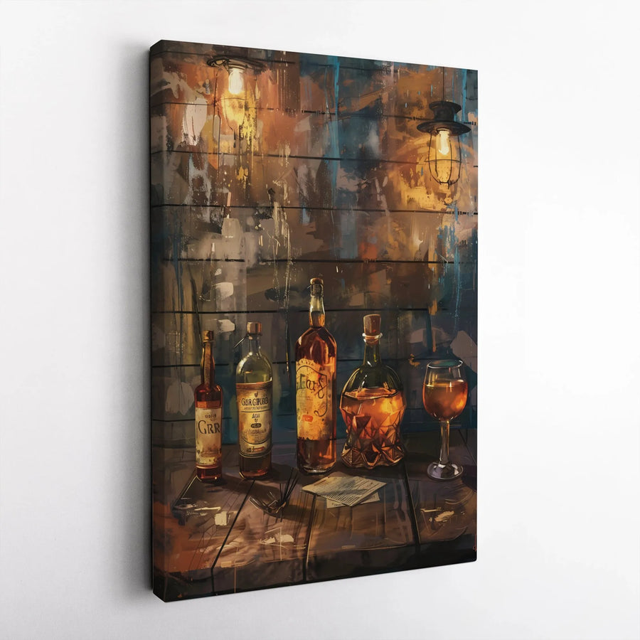 Whiskey Bottle Wall Art | Rustic Bar Decor Print | 1.25-inch Premium Gallery Canvas | Perfect Gift for Whiskey Lovers & Home Bar Enthusiasts