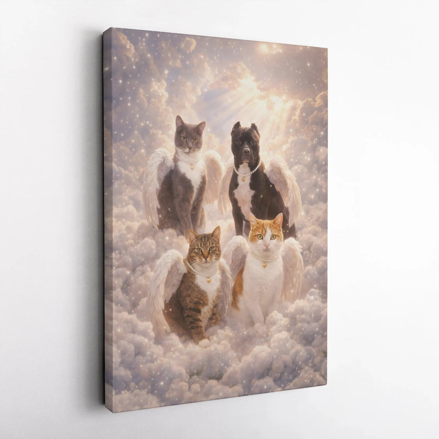 Pet Memorial Canvas | Angel Pets on Clouds Portrait | Premium Gallery Canvas Art | Loss of Pet Sympathy Gift for Dog & Cat Lovers