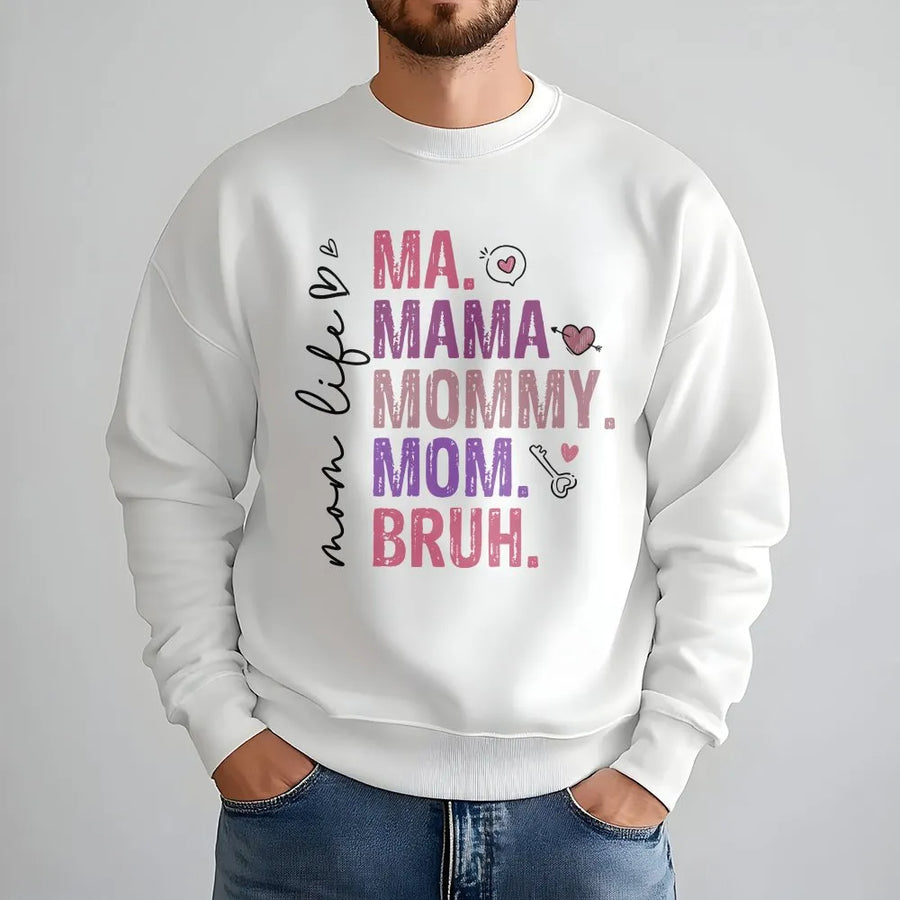 Funny Mom Bruh Sweatshirt | Humorous Mom Life Quote Graphic | Cozy Cotton Blend Pullover | Unique Mother's Day Gift for Her