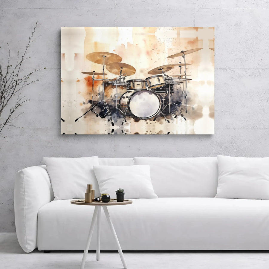 Drum Set Canvas Wall Art | Watercolor Music Instrument Print | Premium Gallery Wrap Decor | Musician Gift for Studio or Home Office