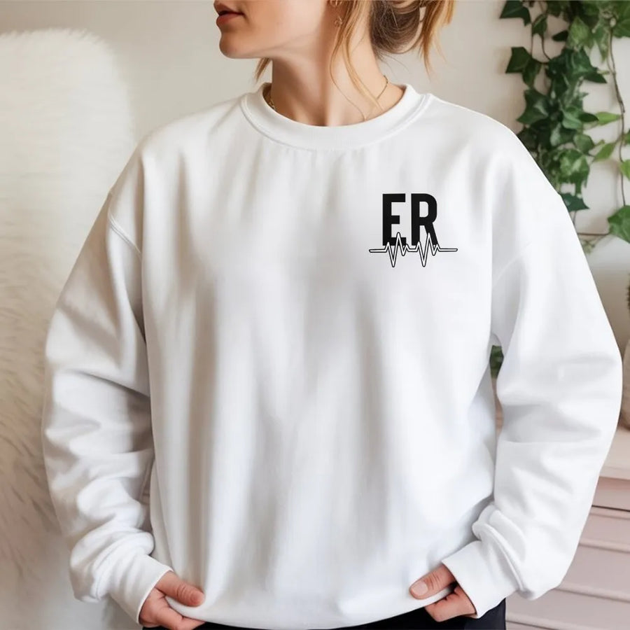 ER Nurse Sweatshirt | Heartbeat EKG Line Graphic | Soft Cotton Tee | Gift for Doctor, Paramedic & Medical Professional