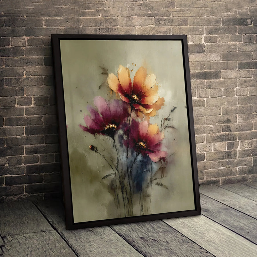 Abstract Floral Canvas Wall Art | Moody Pink and Orange Flower Oil Painting Print | Gallery-Quality 1.25 Inch Thick Canvas | Modern Home Decor Gift