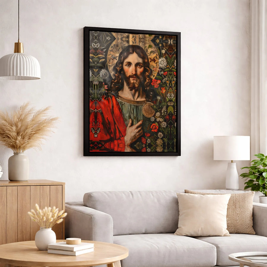 Jesus Christ Canvas Print | Ornate Floral Botanical Art | Premium Gallery Wrapped Wall Decor | Religious Home Gift
