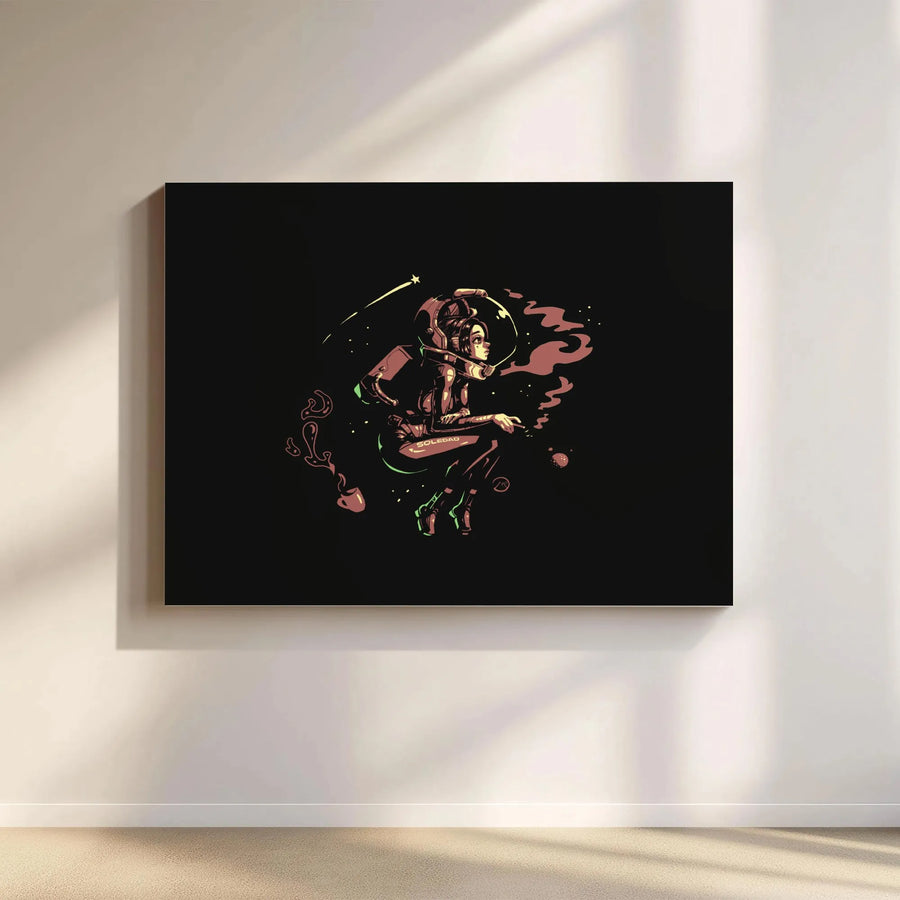 Astronaut Wall Art Canvas | Coffee Break in Space Illustration | Premium 1.25-inch Gallery Wrap | Unique Sci-Fi Decor Gift for Him