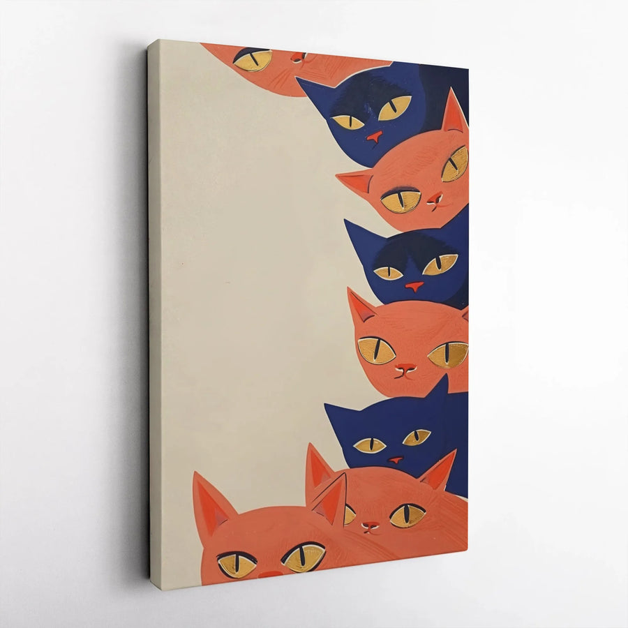 Abstract Cat Art Canvas | Mid Century Modern Peeking Cats Wall Decor | Premium 1.25" Gallery Wrap | Unique Gift for Cat Lovers