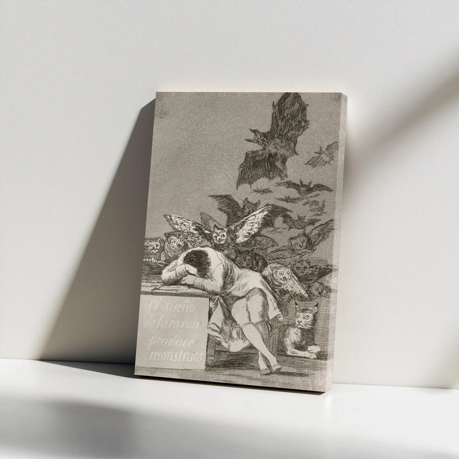 Goya The Sleep of Reason Produces Monsters Canvas | Famous Spanish Etching Reproduction | Premium Fade-Resistant Print | Collector's Dark Academia Wall Art Gift
