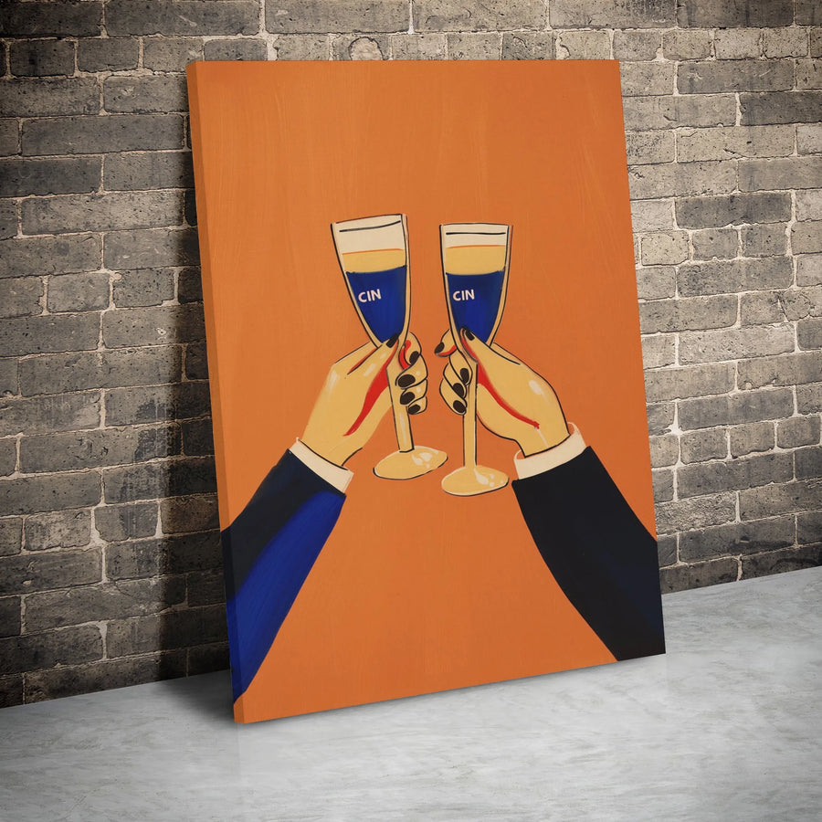 Champagne Toast Canvas Art | Pop Art Dining Room Wall Decor | Premium Gallery Wrap Print | Modern Kitchen or Bar Gift Idea