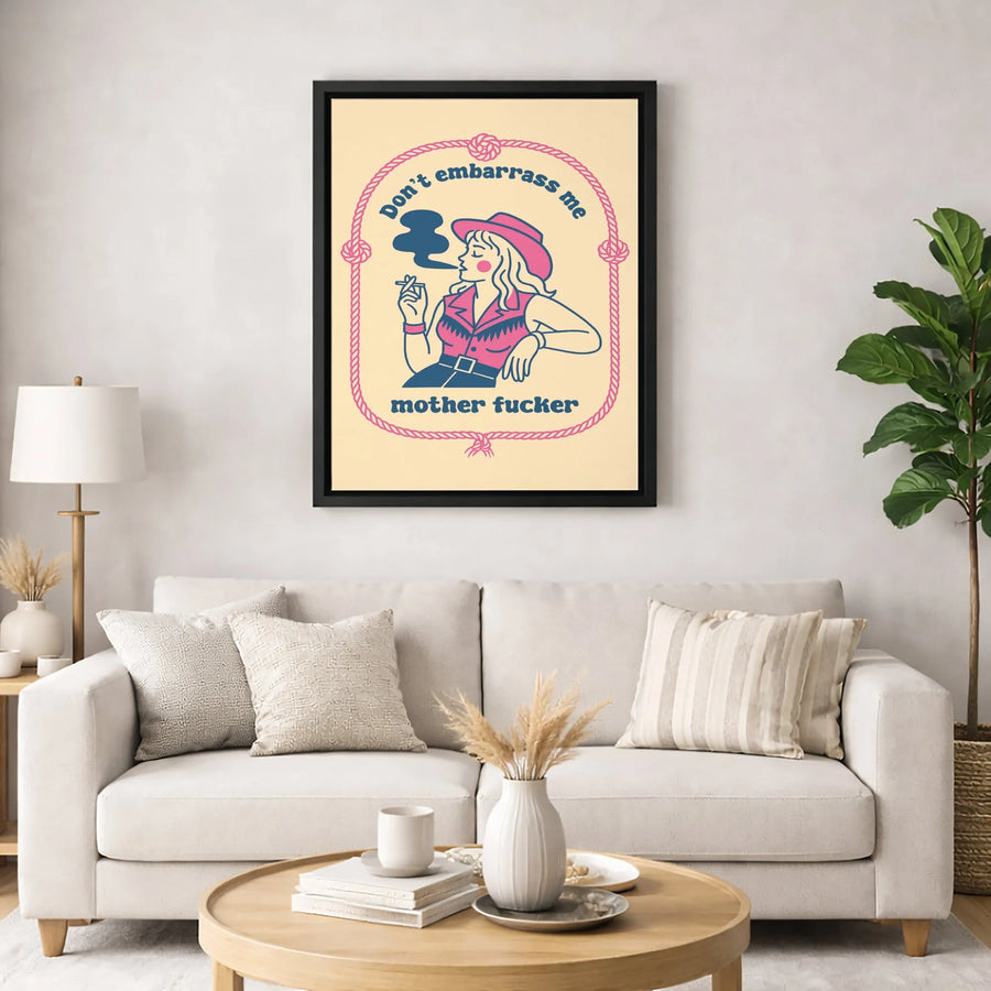 Smoking Cowgirl Canvas Wall Art | Retro Western Aesthetic Decor | Premium 1.25" Thick Gallery Wrap | Sassy Gift for Best Friend
