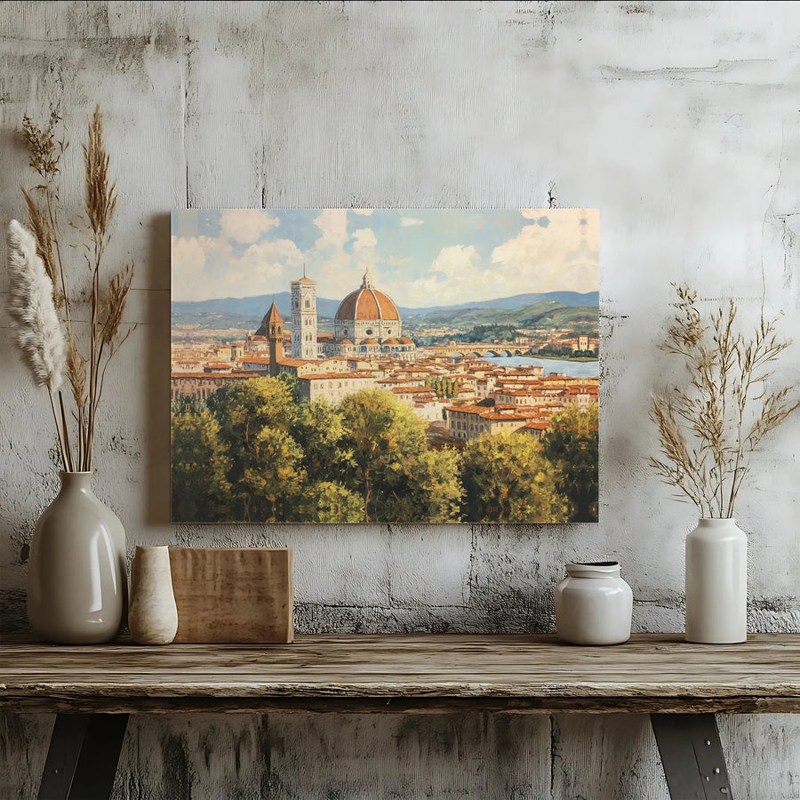 Florence Italy Cityscape Canvas | Duomo Cathedral Oil Painting Art | Premium Gallery Wrapped Print | Travel Wall Decor Gift