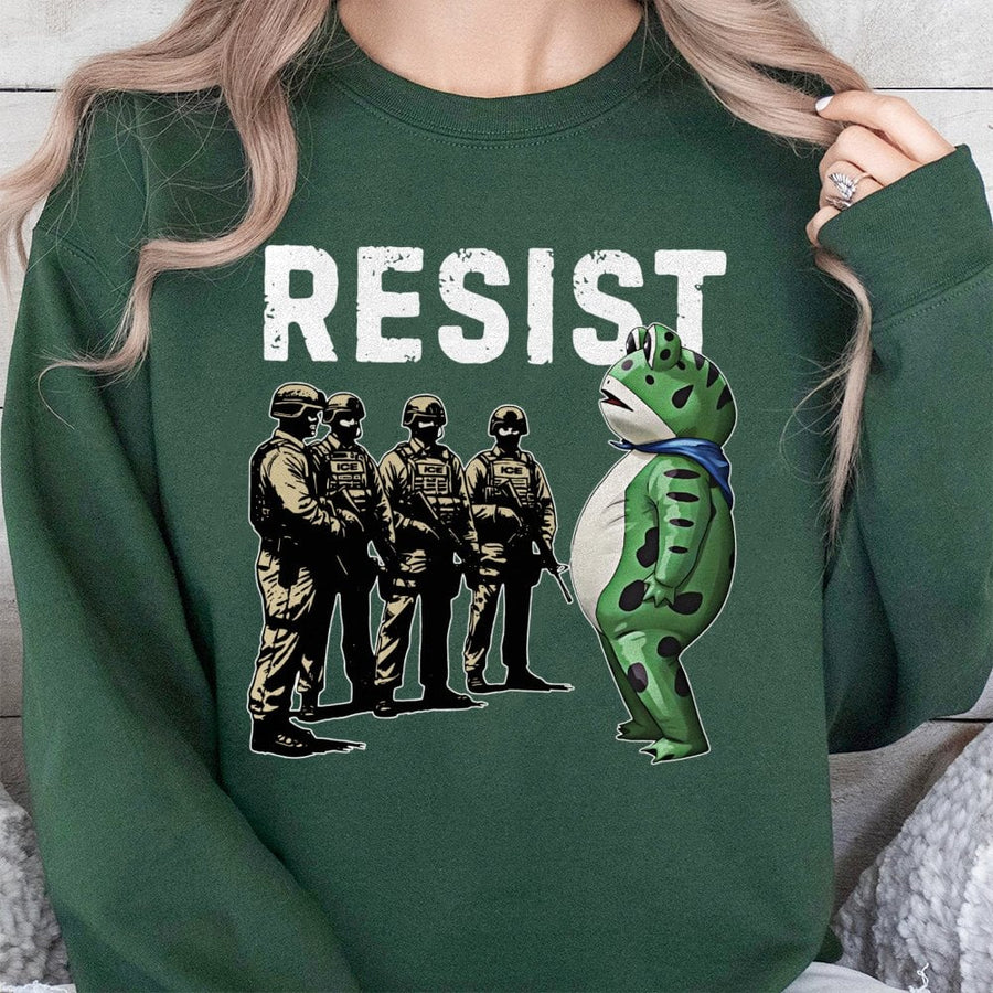 Resist Frog Sweatshirt | Portland Protest Graphic Print | Premium Cotton Blend Unisex Crewneck | Social Activism Gift