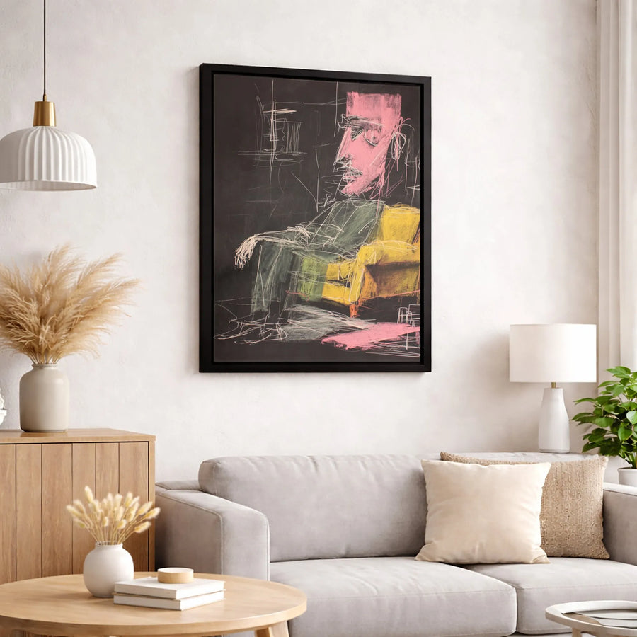 Abstract Man Sitting in Chair Canvas Print | Modern Sketch Wall Art | Gallery-Quality Premium Fabric | Unique Home Office Decor Gift