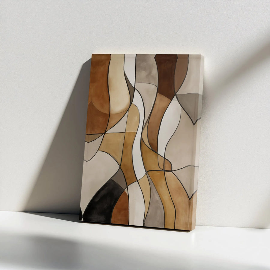 Abstract Canvas Wall Art | Mid Century Modern Neutral Earth Tones | Premium Gallery Wrapped Print | Minimalist Living Room Office Decor Gift