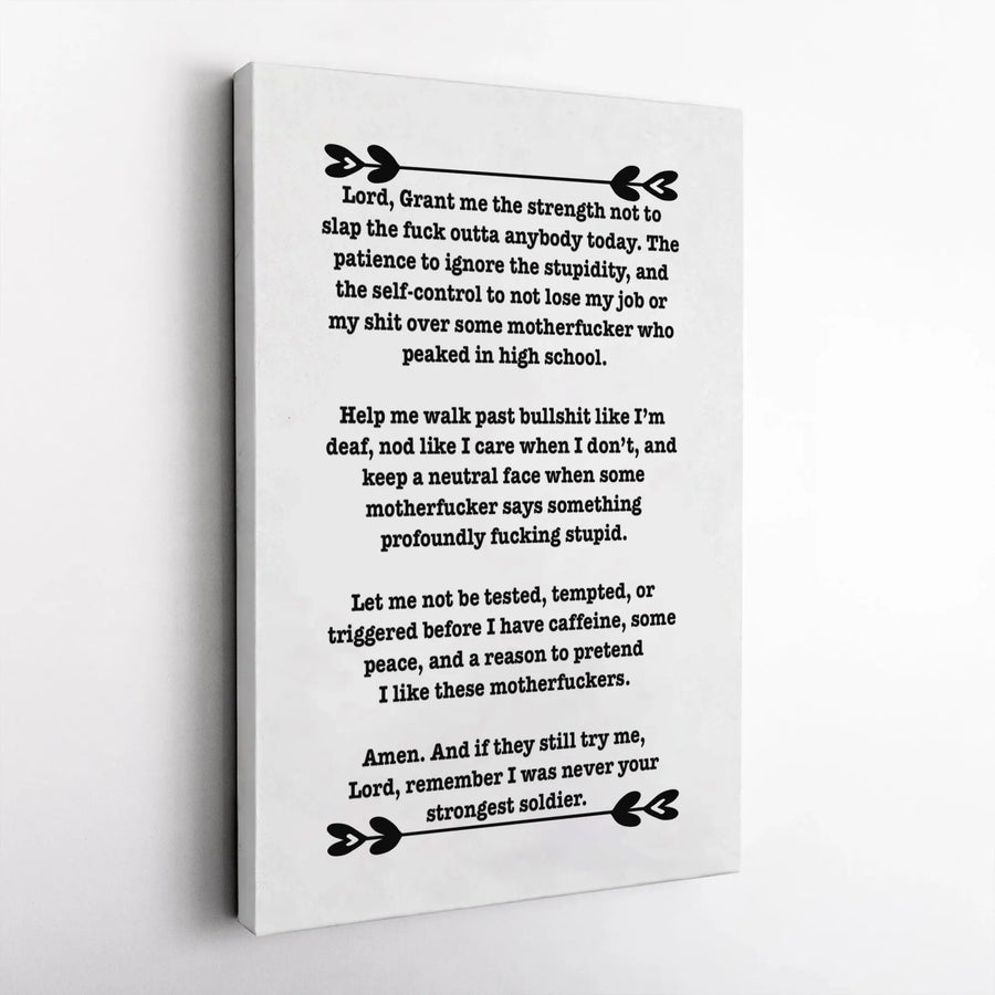 Funny Office Wall Art | Lord Remember I Was Never Your Strongest Soldier Prayer | Premium Gallery Wrapped Canvas | Sarcastic Coworker Gift Idea