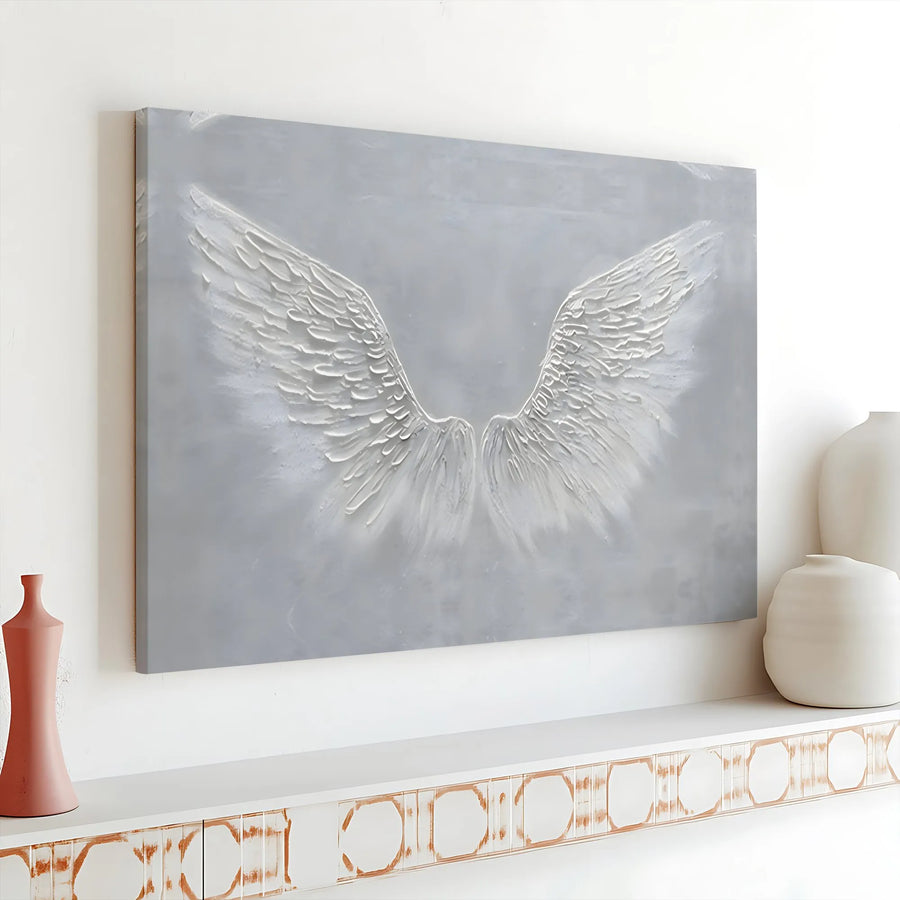 Angel Wings Wall Art | Modern Minimalist 3D Texture Effect Print | Premium Gallery Wrapped Canvas | Spiritual Living Room Decor Gift