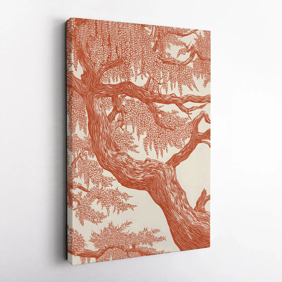 Wisteria Tree Canvas Wall Art | Botanical Linocut Style Illustration | Premium Gallery Wrapped Print | Nature Inspired Home Decor Gift
