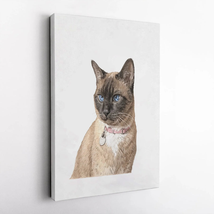 Siamese Cat Watercolor Canvas Print | Blue Eye Kitty Wall Art | Gallery Wrapped Premium Decor | Pet Lover Gift Idea