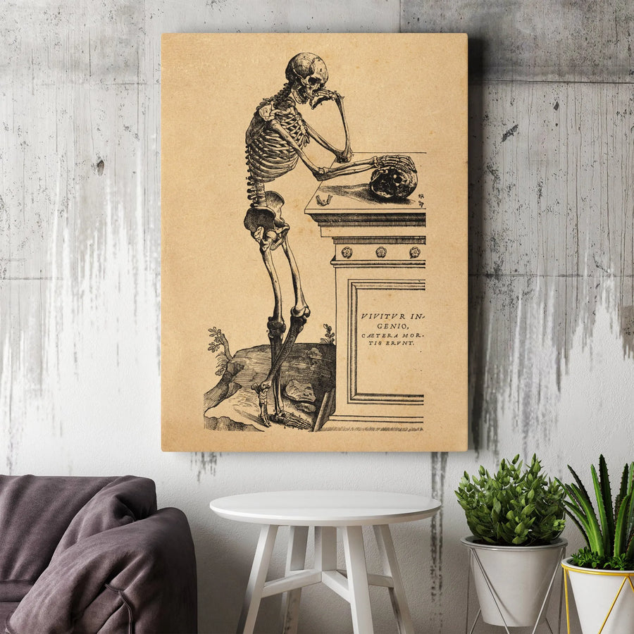 Skeleton Anatomy Wall Art | Vintage Memento Mori Sketch Print | Premium Gallery Wrapped Canvas | Dark Academia Home Decor Gift