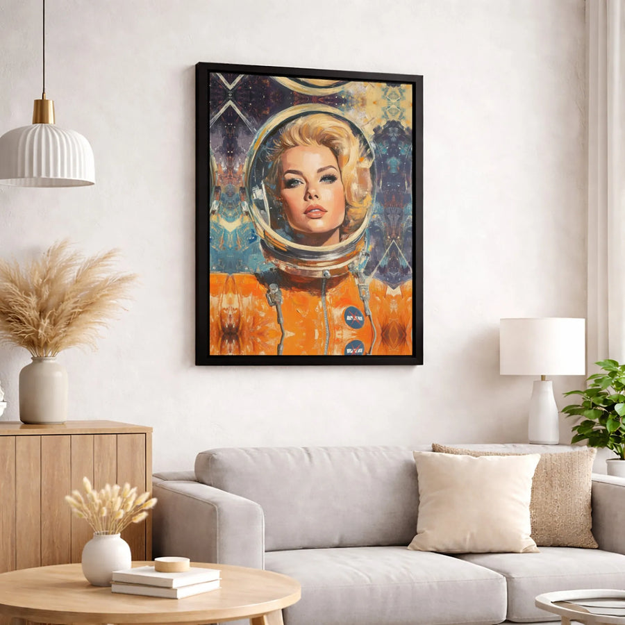 Retro Space Astronaut Canvas Print | Glamorous Blonde Portrait Wall Art | Gallery-Quality 1.25" Profile | Unique Gift for Space Enthusiasts