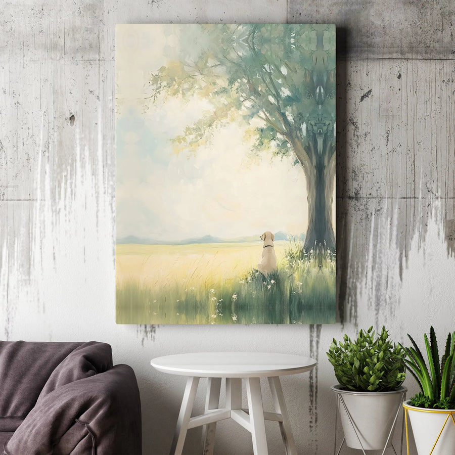 Labrador Retriever Canvas Art | Impressionist Dog Sitting Under Tree Landscape | Gallery Wrapped Premium Print | Peaceful Nature Wall Decor Gift