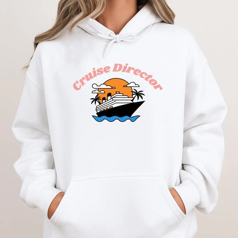 Cruise Director Hoodie | Sunset Ship Graphic Tee | Cotton-Blend Premium Apparel | Vacation Gift for Cruise Lovers