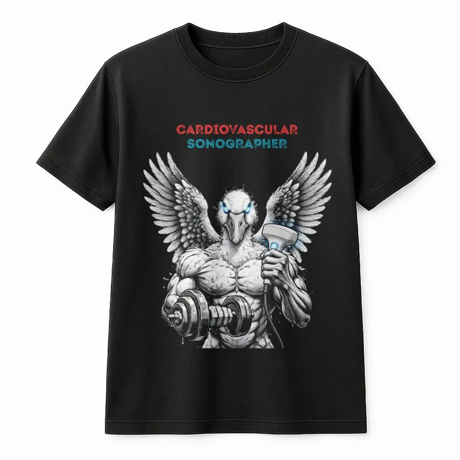 Cardiovascular Sonographer T-Shirt | Funny Muscular Bird Graphic | Premium Cotton Tee | Gift for Ultrasound Technician