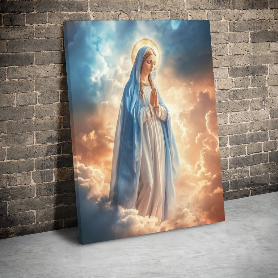 Virgin Mary Canvas Print | Praying Madonna Religious Wall Art | Premium Gallery Wrapped Stretched Canvas | Spiritual Home Decor Gift