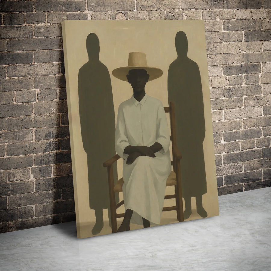 Surreal Figurative Canvas Wall Art | Seated Figure With Shadows | Gallery Wrapped Premium Print | Modern Minimalist Home Decor