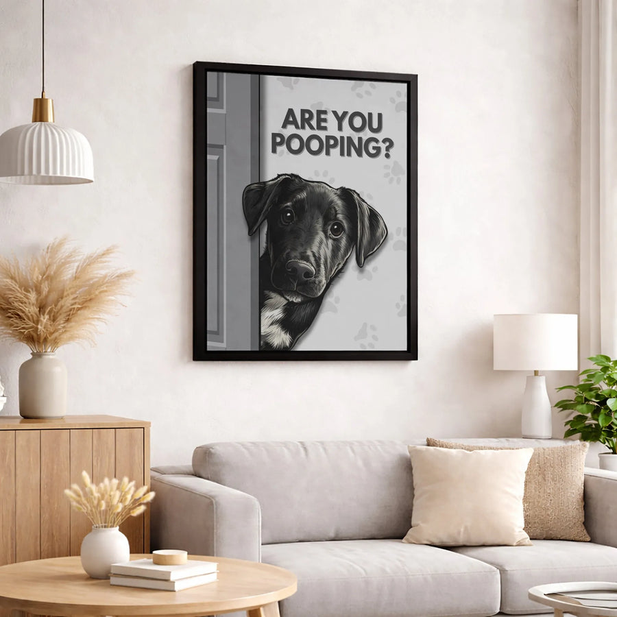 Are You Pooping? Funny Dog Bathroom Wall Art | Peeking Black Lab Canvas Print | Gallery-Quality Decor | Perfect Housewarming Gift for Dog Lovers